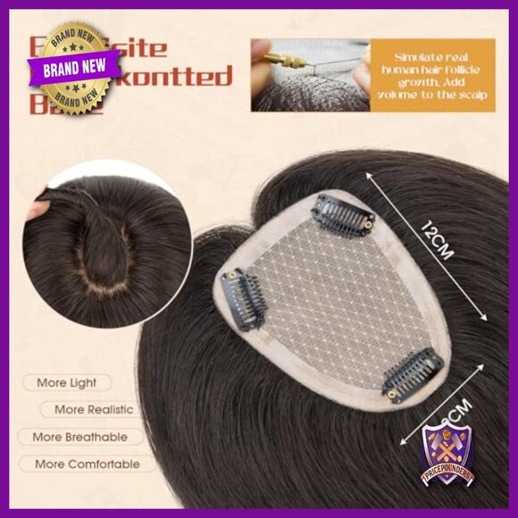 100% Human Hair Topper, 10 Inch, 9x12cm Base, Clip-In for Thinning Hair